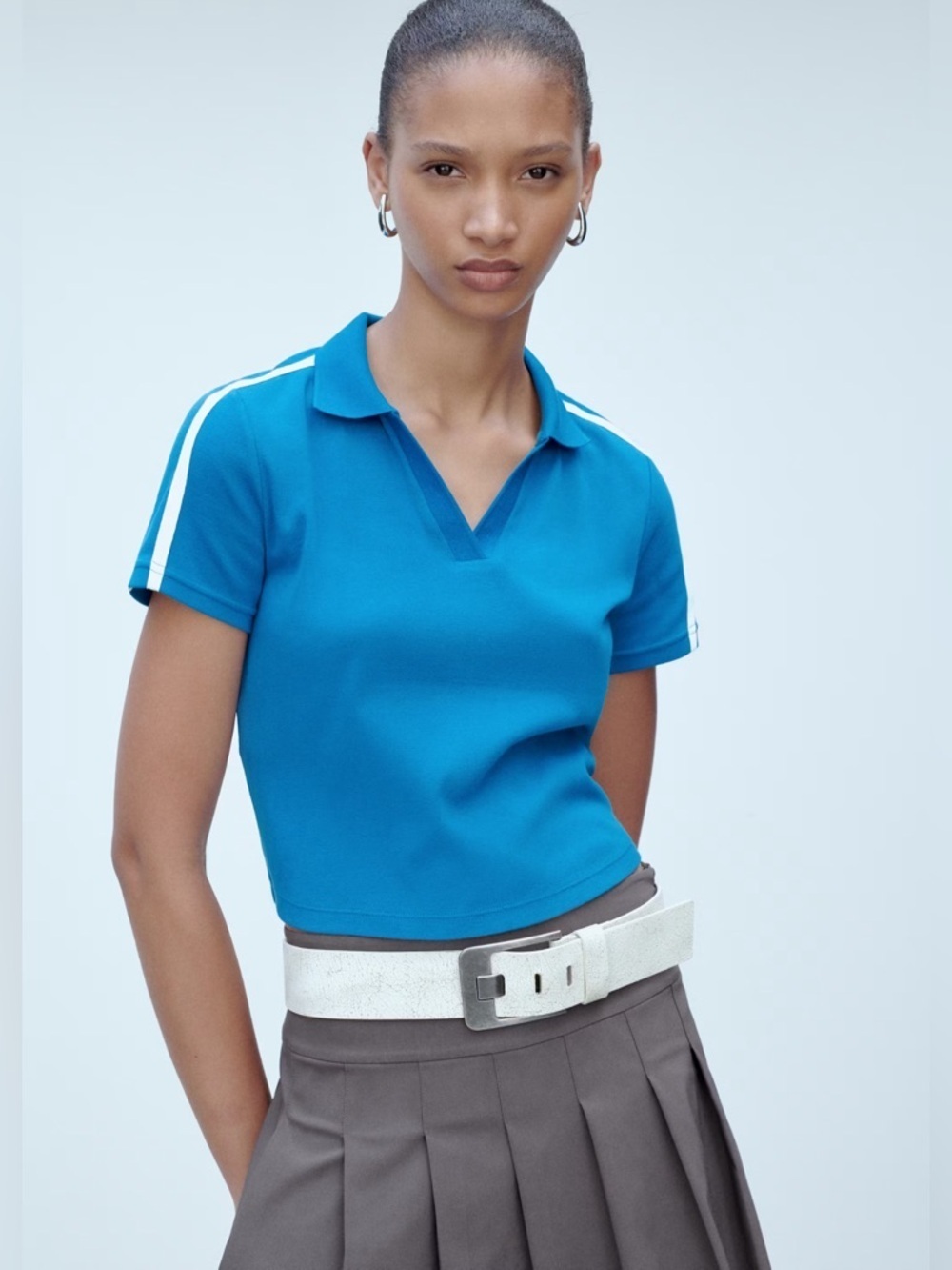 Mango Blue contrasting stripes cotton polo shirt NWT